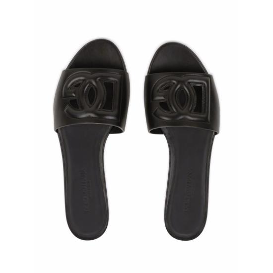 26FW 돌체앤가바나 DG 로고 카프스킨 슬리퍼 CQ0436 AY329 80999 BLACK - DOLCE & GABBANA