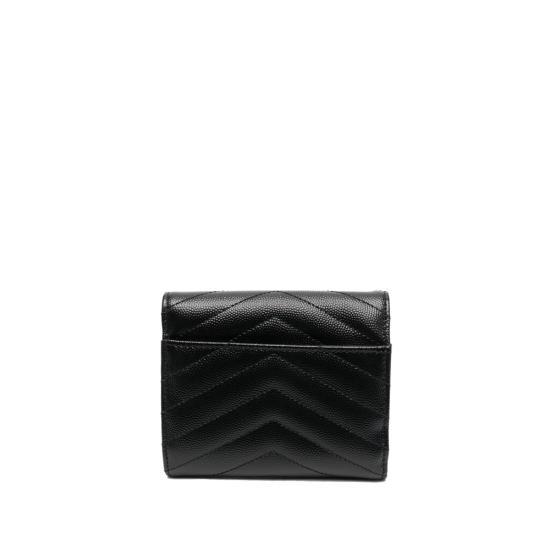 26SS 생로랑 텍스처드 퀼티드 레더 컴팩트 3단 모노그램 지갑 403943 BOW01 1000 BLACK - SAINT LAURENT