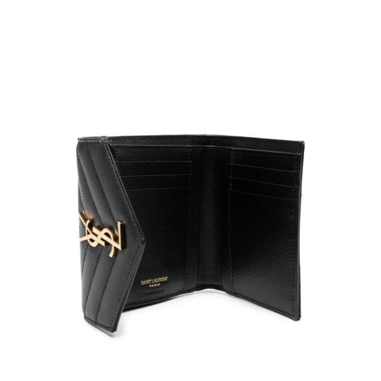 26SS 생로랑 텍스처드 퀼티드 레더 컴팩트 3단 모노그램 지갑 403943 BOW01 1000 BLACK - SAINT LAURENT