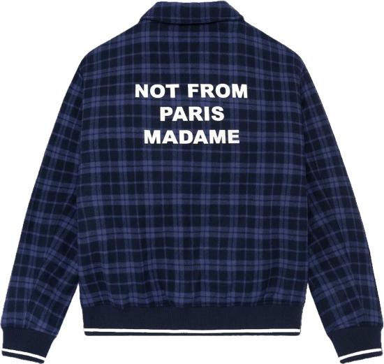 26FW 드롤드무슈 봄버 자켓 DROLEDEMONSIEURPERMJT287WO050NYCHECKFLANNELSLOGANJACKETBOMBERJACKETSNAVYDESSIN - DROLE DE MONSIEUR