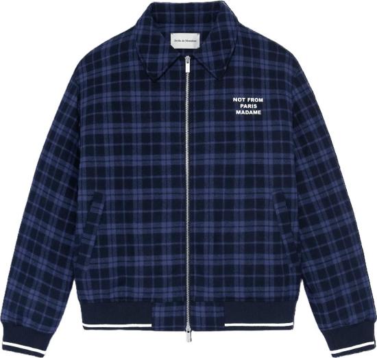 26FW 드롤드무슈 봄버 자켓 DROLEDEMONSIEURPERMJT287WO050NYCHECKFLANNELSLOGANJACKETBOMBERJACKETSNAVYDESSIN