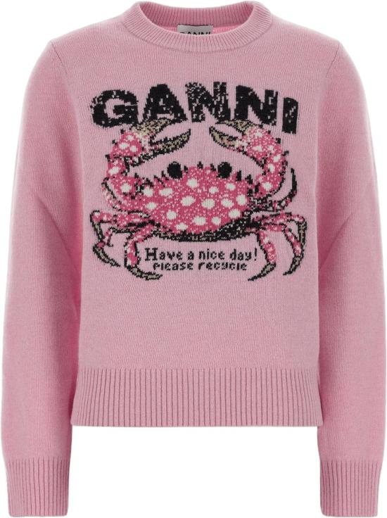 26FW 가니 스웨터 GANNIA1150008868CRABGRAPHICWOOLCREWNECKCREWNECKSKNITWEARPINK