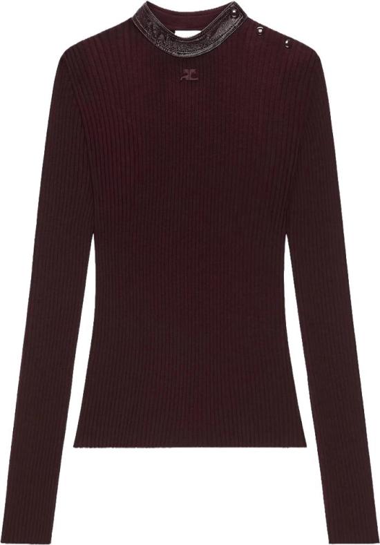 26FW 쿠레쥬 스웨터 COURREGES326MPU285FI00014010CONTRASTEDVINYLRIBKNITCREWNECKCREWNECKSKNITWEARBURGUNDY MAROON