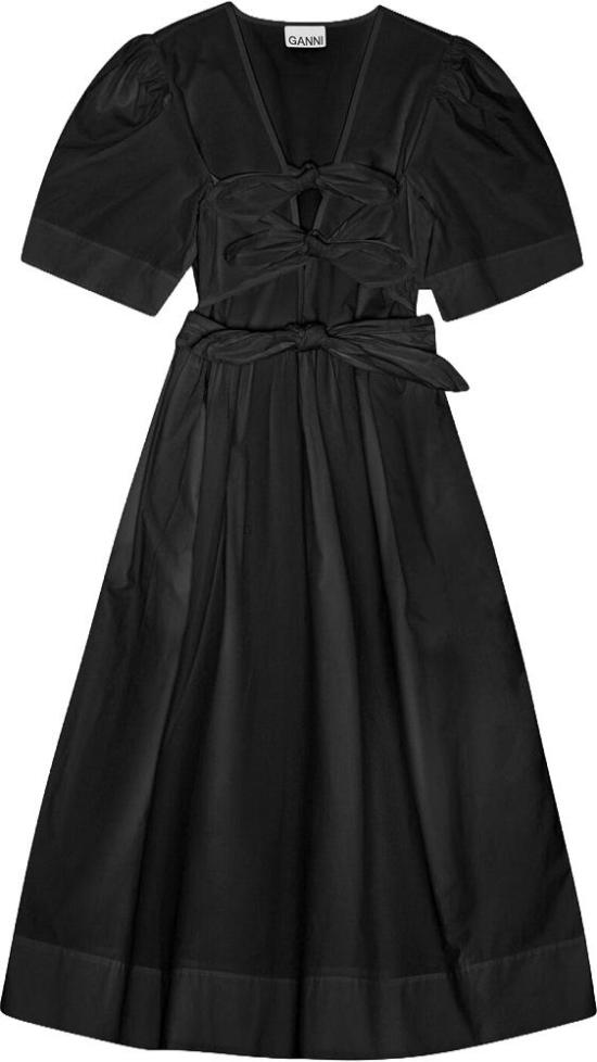 26FW 가니 롱 원피스 GANNIW0842099STRETCHCOTTONTIESTRAPMIDIDRESSMIDIDRESSESBLACK