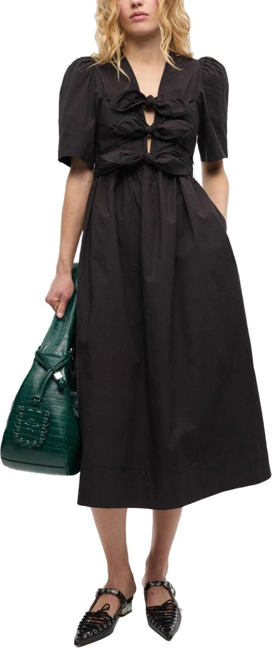 26FW 가니 롱 원피스 GANNIW0842099STRETCHCOTTONTIESTRAPMIDIDRESSMIDIDRESSESBLACK - GANNI