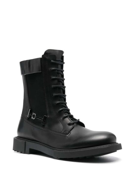  살바토레 페라가모 부츠 페라가모 레이스업 가죽 컴뱃  020953756557 블랙 - SALVATORE FERRAGAMO