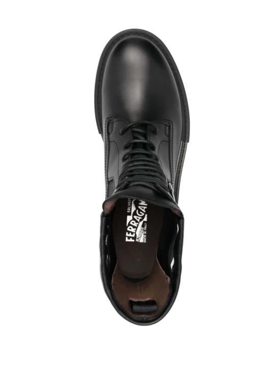  살바토레 페라가모 부츠 페라가모 레이스업 가죽 컴뱃  020953756557 블랙 - SALVATORE FERRAGAMO