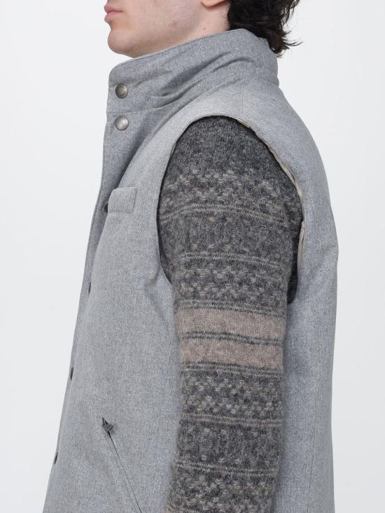 26FW 브루넬로 쿠치넬리 본디드 울 플란넬 디테처블 후드 다운 베스트 MM4701775 CDF30 Grey - BRUNELLO CUCINELLI