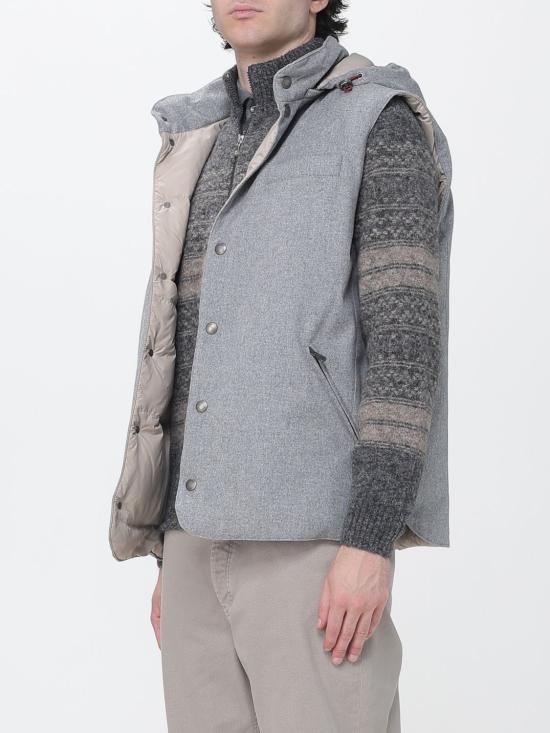 26FW 브루넬로 쿠치넬리 본디드 울 플란넬 디테처블 후드 다운 베스트 MM4701775 CDF30 Grey - BRUNELLO CUCINELLI