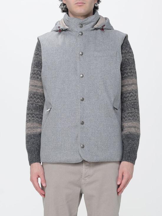 26FW 브루넬로 쿠치넬리 본디드 울 플란넬 디테처블 후드 다운 베스트 MM4701775 CDF30 Grey