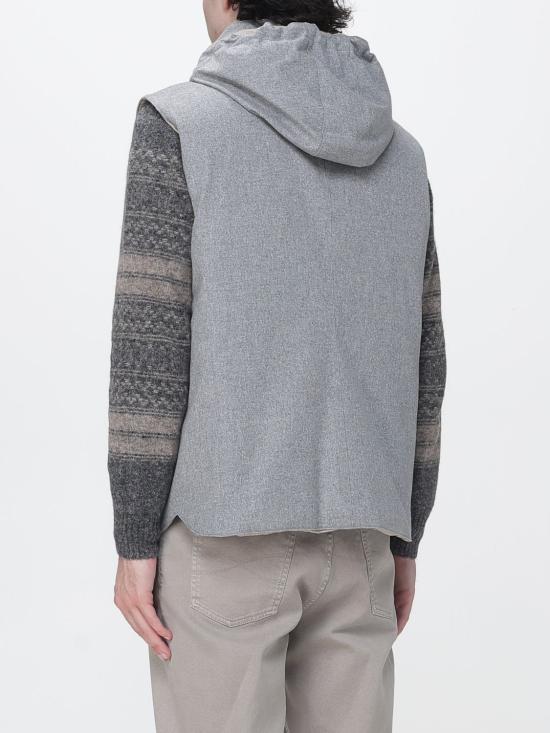 26FW 브루넬로 쿠치넬리 본디드 울 플란넬 디테처블 후드 다운 베스트 MM4701775 CDF30 Grey - BRUNELLO CUCINELLI