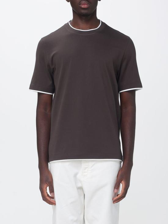 26FW 브루넬로 쿠치넬리 자수 로고 티셔츠 M0B137427 CXR90 Brown
