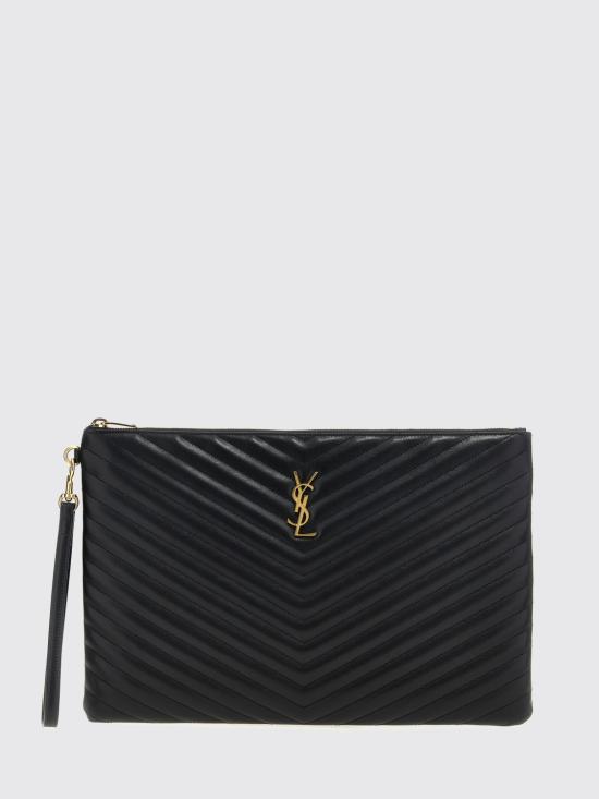 26SS 생로랑 마틀라세 레더 골드 모노그램 도큐먼트 홀더 440222CWU01 1000 Black
