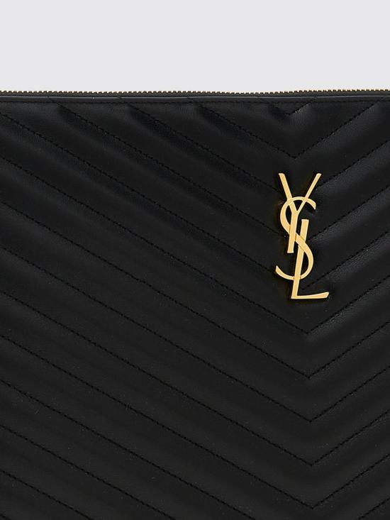 26SS 생로랑 마틀라세 레더 골드 모노그램 도큐먼트 홀더 440222CWU01 1000 Black - SAINT LAURENT