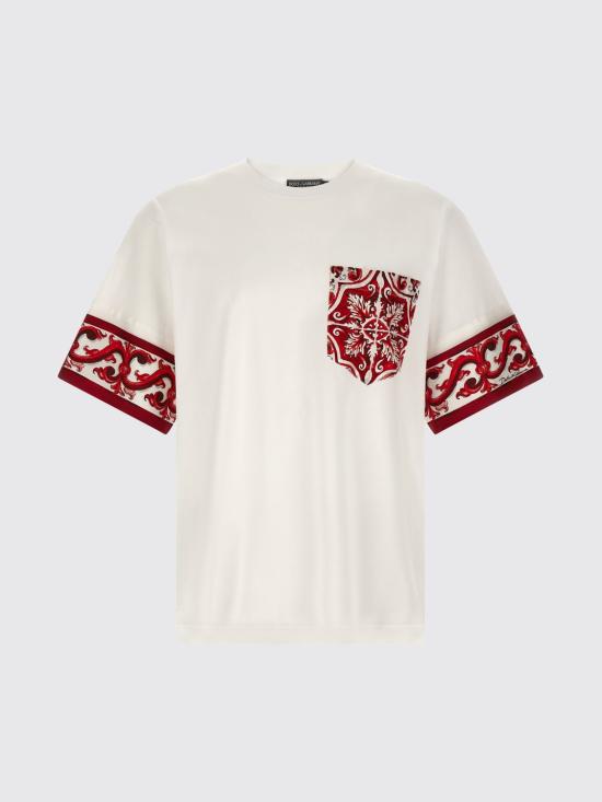 26FW 돌체앤가바나 마졸리카 프린트 코튼 티셔츠 G8SB2TG7P5H I15DQ White - DOLCE & GABBANA