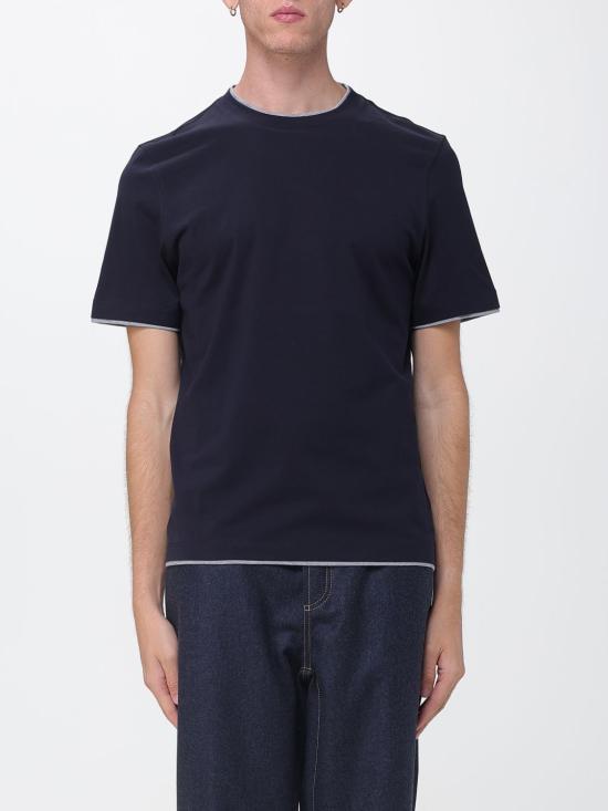 26FW 브루넬로 쿠치넬리 자수 로고 티셔츠 M0B137427 CW893 Navy