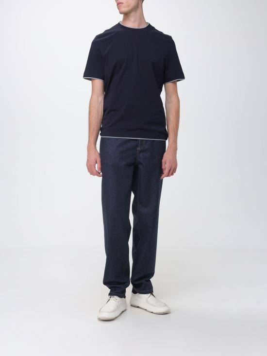 26FW 브루넬로 쿠치넬리 자수 로고 티셔츠 M0B137427 CW893 Navy - BRUNELLO CUCINELLI