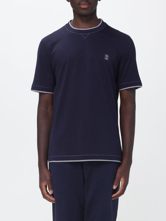 26FW 브루넬로 쿠치넬리 레이어링 코튼 저지 크루넥 티셔츠 M0B137451G CB422 Navy