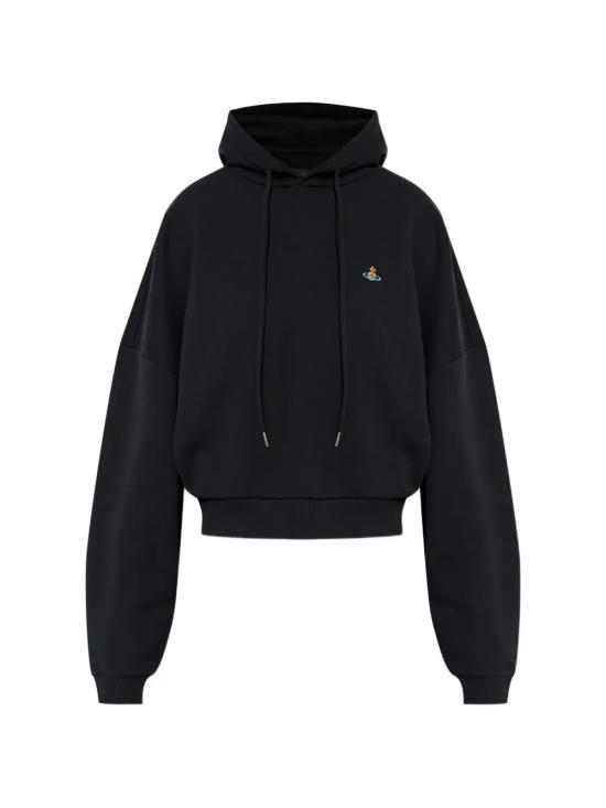 26SS 비비안웨스트우드 로고 자수 크롭 후드 1I01001A J00ASN401 BLACK