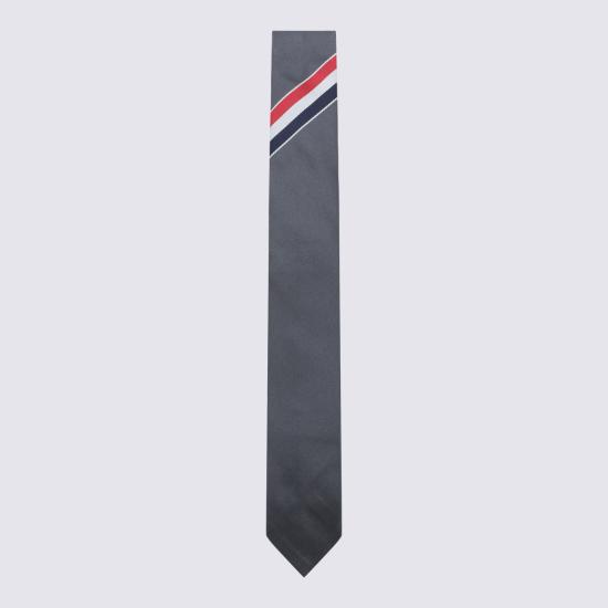 26FW 톰브라운 클래식 삼선 그로그랭 스트라이프 실크 코튼 타이 MNL001A 00991025 Dark grey