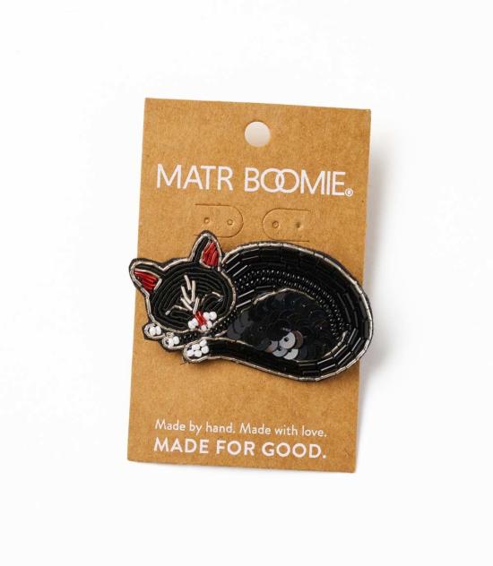  마트르 부미 헤어 액세서리 발라 마니 비즈 장식 잠자는 고양이 브로치 핀 - MATR BOOMIE