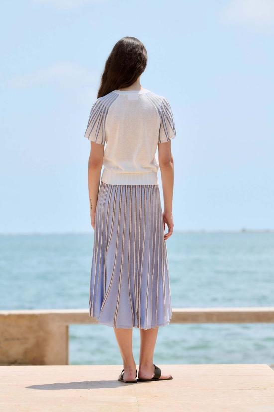  sita murt 롱 스커트 시타 무르트 스트라이프 방사형 니트  스카이 블루 - OTHER BRANDS