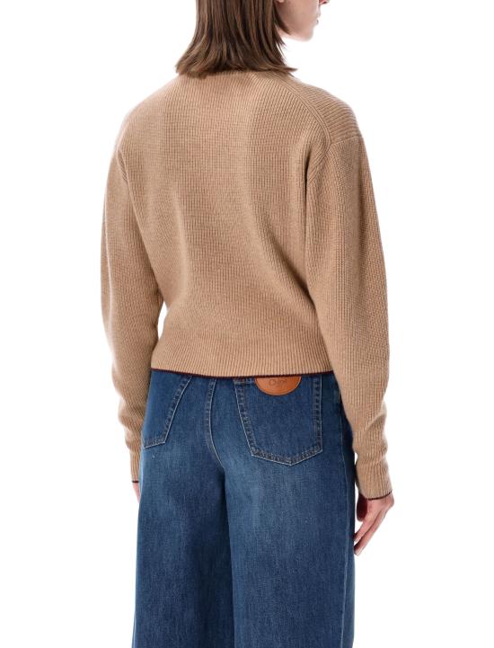 26FW 끌로에 기퓌르 레이스 울 캐시미어 크롭 스웨터 CH26AMP41710 218 BLEACHED BROWN - CHLOE