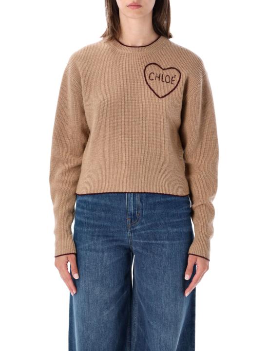 26FW 끌로에 기퓌르 레이스 울 캐시미어 크롭 스웨터 CH26AMP41710 218 BLEACHED BROWN