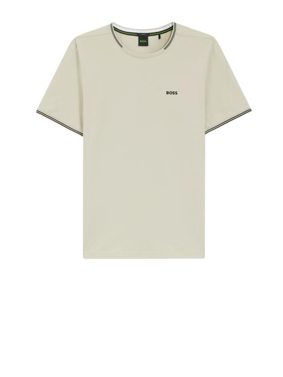 26SS 휴고보스 스트라이프 & 로고 스트레치 코튼 티셔츠 50521245 275 LIGHT BEIGE