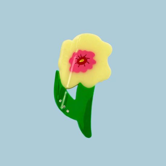  센티넬 헤어 액세서리 네온 옐로우 플라워 헤어 클로 - CENTINELLE