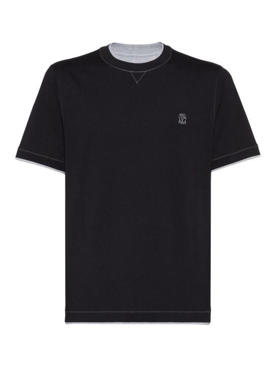 26SS 브루넬로 쿠치넬리 레이어링 코튼 저지 크루넥 티셔츠 M0B137451GCQJ21 Black
