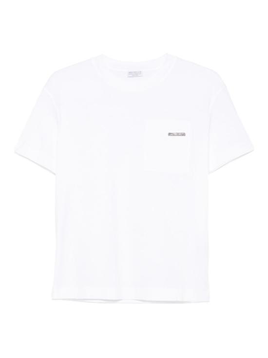 26FW 브루넬로 쿠치넬리 샤이니 탭 코튼 저지 티셔츠 M0T81EC710 C6159 WHITE - BRUNELLO CUCINELLI