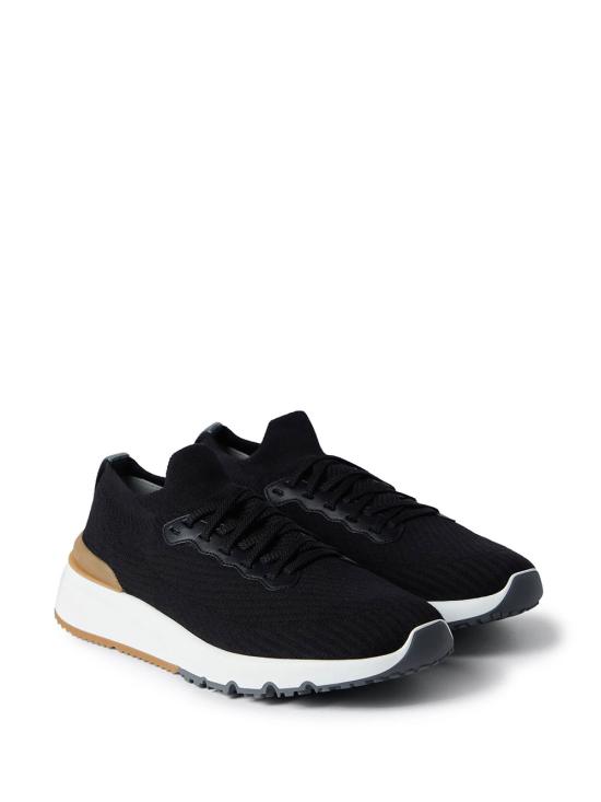 26FW 브루넬로 쿠치넬리 코튼 니트 세미 폴리쉬드 카프스킨 러너 MZUPMBO252 CIK10 NERO - BRUNELLO CUCINELLI