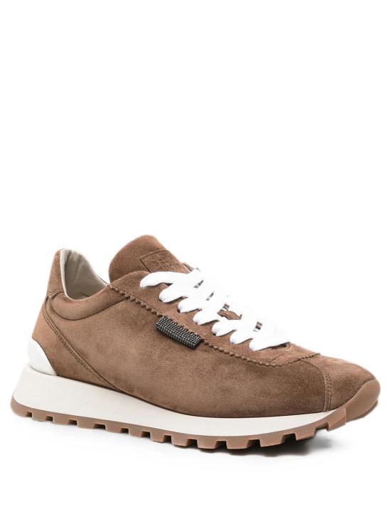 26FW 브루넬로 쿠치넬리 샤이니 탭 디테일 스웨이드 러닝 스니커즈 MZSFG2110 C9773 CARAMELLO - BRUNELLO CUCINELLI