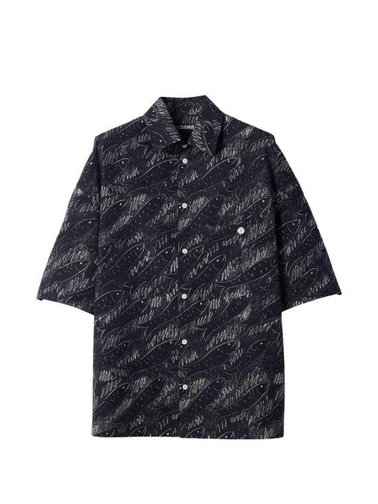 26FW 자크뮈스 반팔 셔츠 26HSHM00634AW00691 PRINT ALLOVER FISH BLACK 9FS