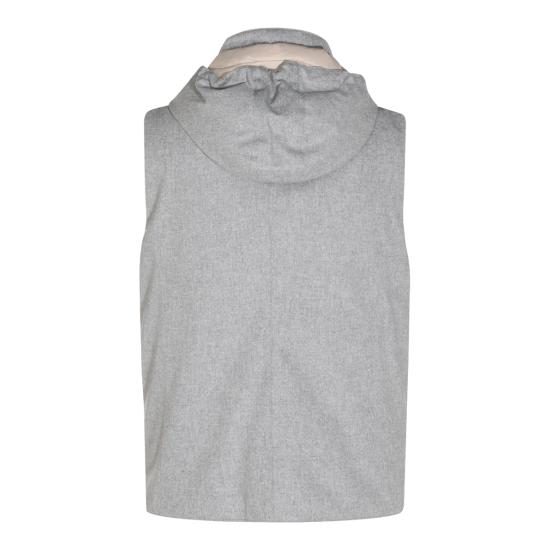 26FW 브루넬로 쿠치넬리 본디드 울 플란넬 디테처블 후드 다운 베스트 MM4701775 CDF30 GREY - BRUNELLO CUCINELLI