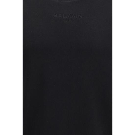  발망 긴팔 티셔츠 자수 로고 크루넥 스웨트셔츠 블랙 - BALMAIN