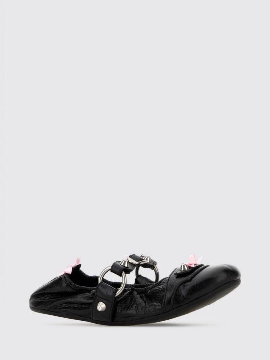 26SS 발렌시아가 FL 실버톤 링 가죽 플랫슈즈 864665WZD41 1580 Black - BALENCIAGA