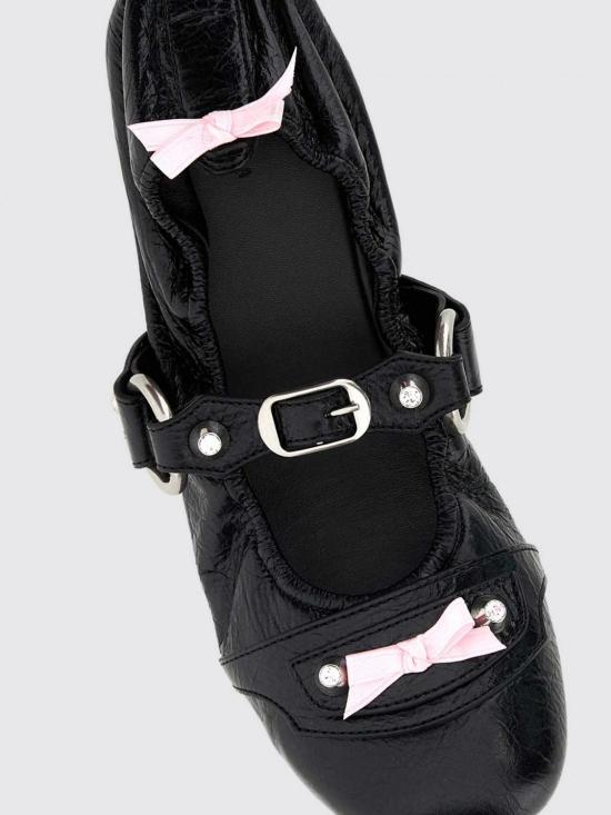 26SS 발렌시아가 FL 실버톤 링 가죽 플랫슈즈 864665WZD41 1580 Black - BALENCIAGA