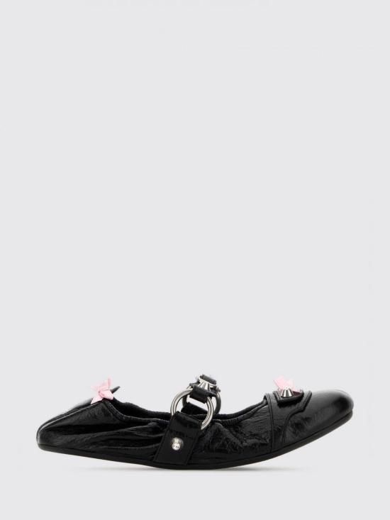 26SS 발렌시아가 FL 실버톤 링 가죽 플랫슈즈 864665WZD41 1580 Black