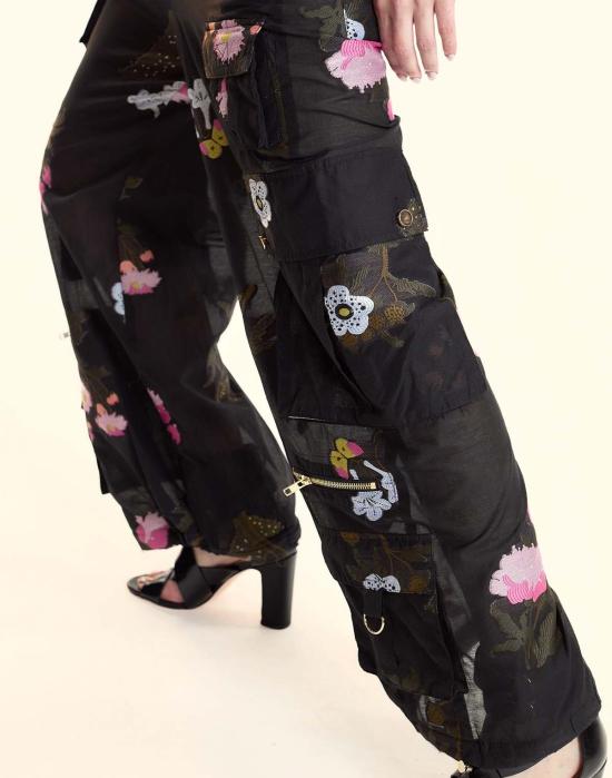  신시아 로리 스트레이트 팬츠 신시아 로울리 필 쿠페 카고 팬츠 블랙플 - CYNTHIA ROWLEY