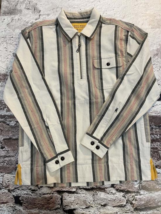  Originial Madras Trading Company 긴팔 셔츠 오리지널 마드라스 트레이딩 컴퍼니 칼라 하프 집업 긴팔  오렌지/그린 스트라이프
