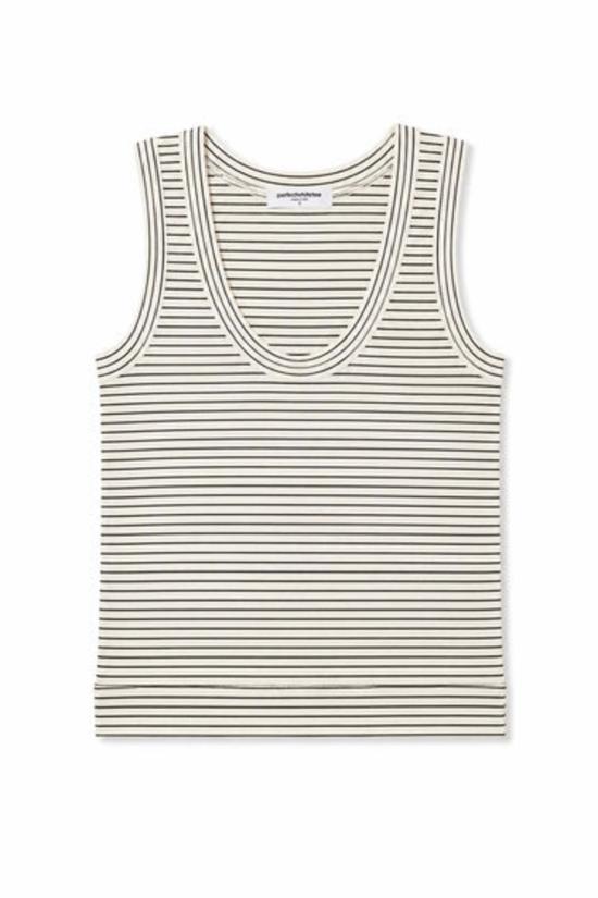  퍼펙트 화이트 티 민소매 티셔츠 퍼펙트화이트티 비키 스트라이프 헴프 밀크 코튼 탱크탑 - PERFECT WHITE TEE