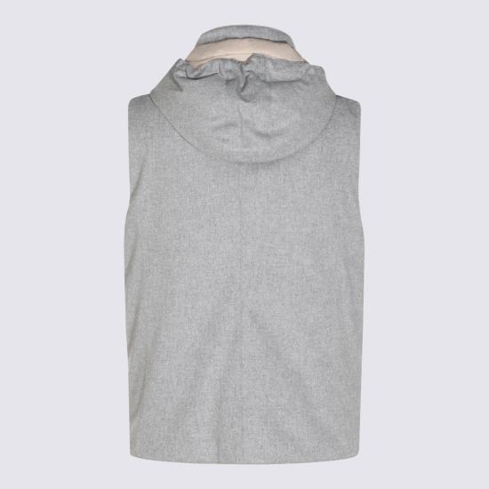 26FW 브루넬로 쿠치넬리 본디드 울 플란넬 디테처블 후드 다운 베스트 MM4701775 CDF30 Grey - BRUNELLO CUCINELLI