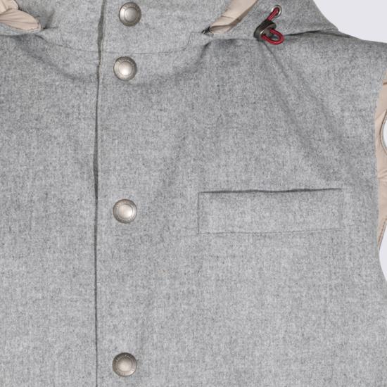 26FW 브루넬로 쿠치넬리 본디드 울 플란넬 디테처블 후드 다운 베스트 MM4701775 CDF30 Grey - BRUNELLO CUCINELLI