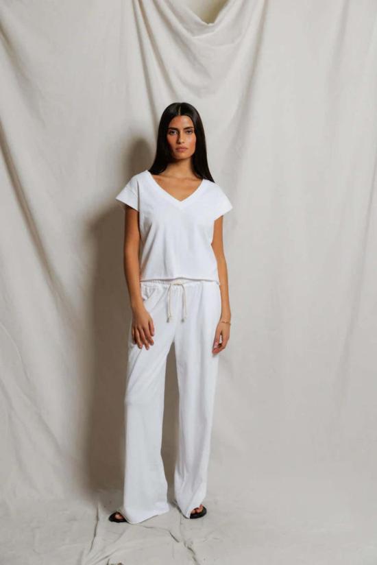  퍼펙트 화이트 티 반팔 티셔츠 펄 재패니즈 저지 브이넥 탑 - PERFECT WHITE TEE