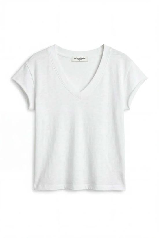  퍼펙트 화이트 티 반팔 티셔츠 펄 재패니즈 저지 브이넥 탑 - PERFECT WHITE TEE