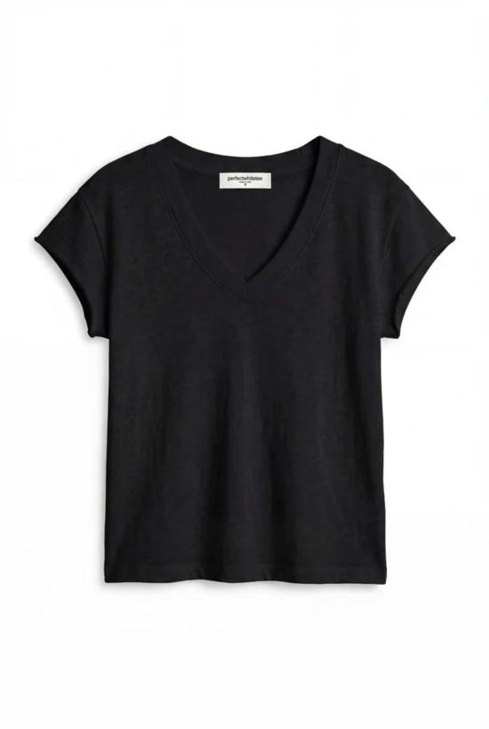  퍼펙트 화이트 티 반팔 티셔츠 펄 재패니즈 저지 브이넥 탑 - PERFECT WHITE TEE
