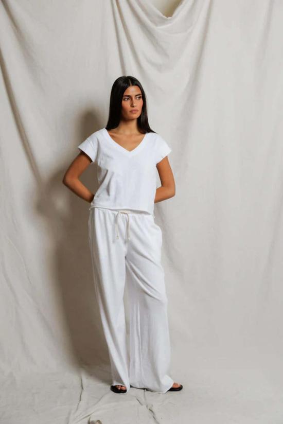  퍼펙트 화이트 티 반팔 티셔츠 펄 재패니즈 저지 브이넥 탑 - PERFECT WHITE TEE