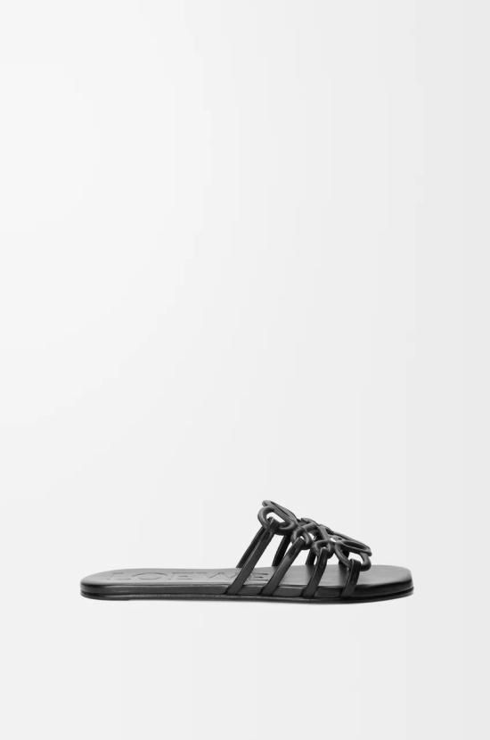 26FW 로에베 페탈 애너그램 소프트 카프스킨 슬라이드 LPEA465X06 1100 BLACK